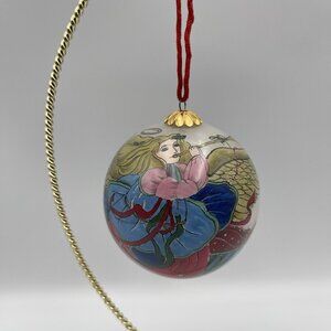 CHRISTMAS ANGEL LE BIEN GLASS REVERSE PAINTED 3" BALL ORNAMENT